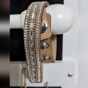 Crystal Embellished Faux Leather Wrap Bracelet